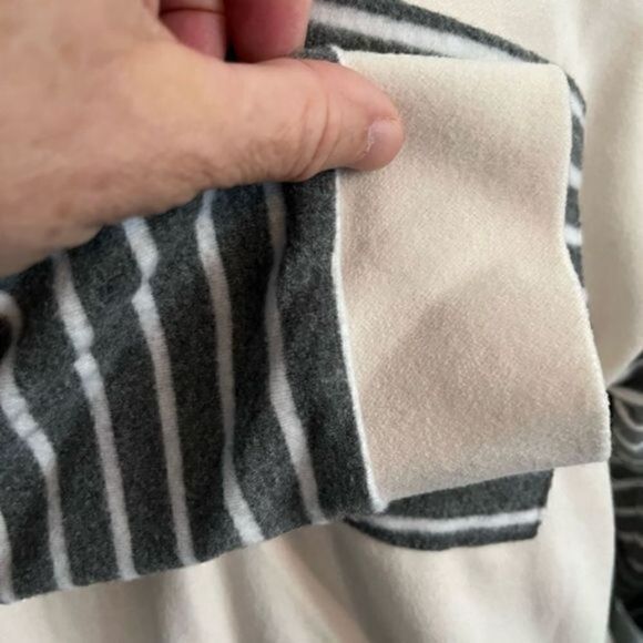 Shein Tan Fleece Pullover. Stripes on sleeves and front pocket. Large. - Picture 3 of 5